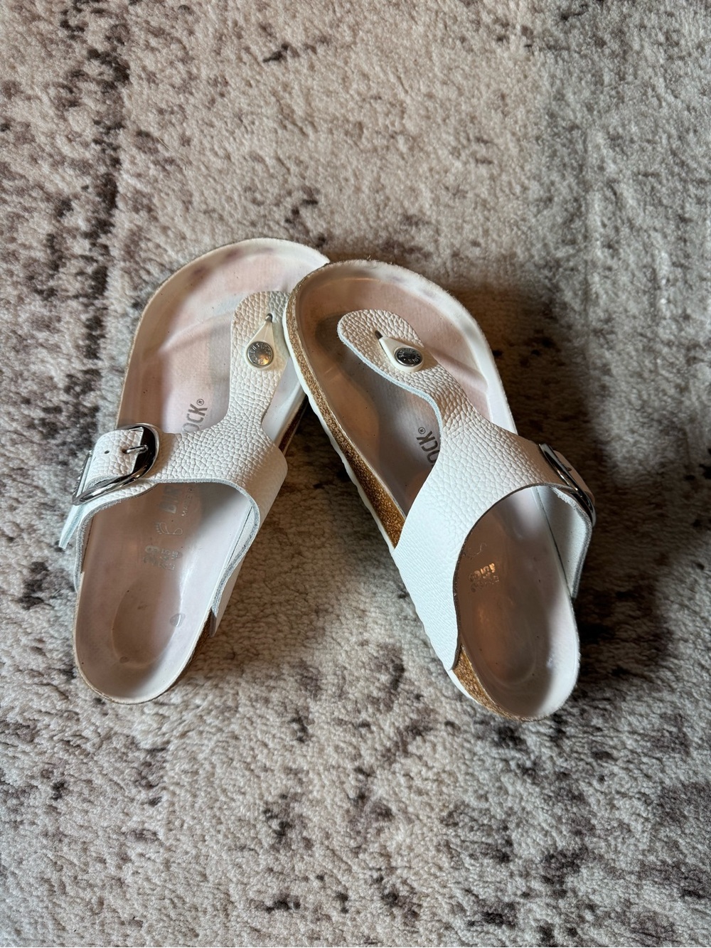 Birkenstock Gizeh Big Buckle Sandals White Pebbled Leather Thong Flip Flop Women - Picture 3 of 12